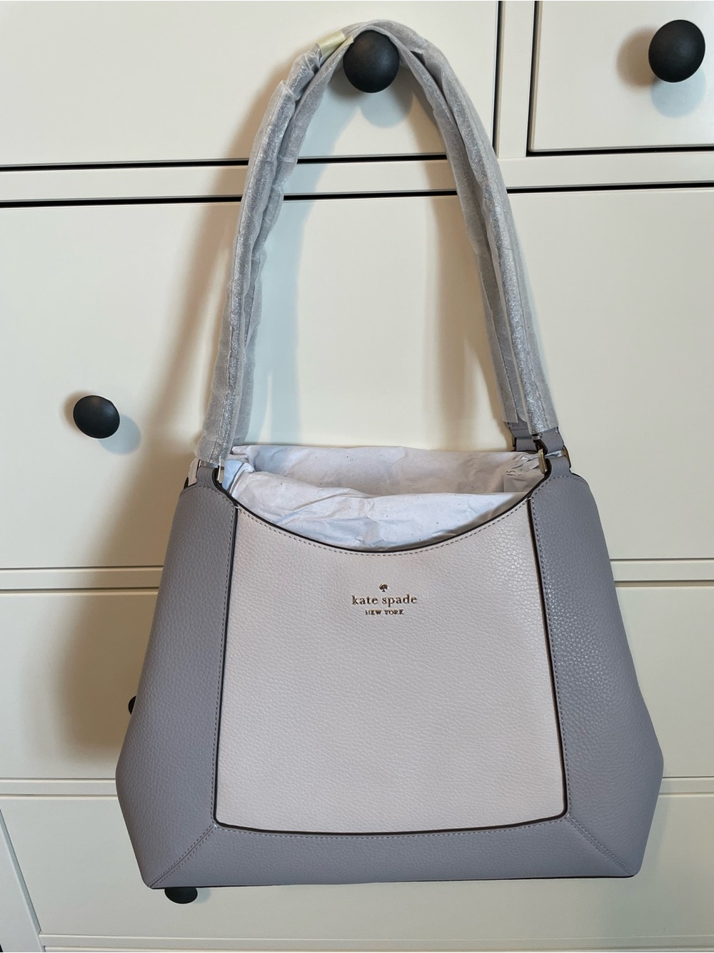 kate spade Two-Tone Light Gray and Gray Pebbled Leather Shoulder Bag